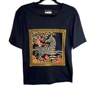 Salvatore Ferragamo Black Graphic Zebra T-Shirt XS Made In Italy 100% Cotton